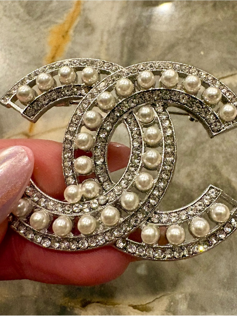 Silver Gold plated Pearl Brooch Pin Nice condition Estate